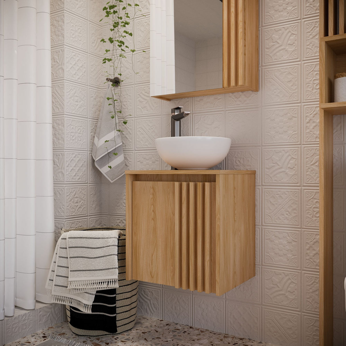 Mueble para Lavamanos Nori Miel 42x44.5cm Flotante Individual sin Lavamanos con Un Cajón y Una Puerta - MUEBLES PARA LAVAMANOS | Bylmo