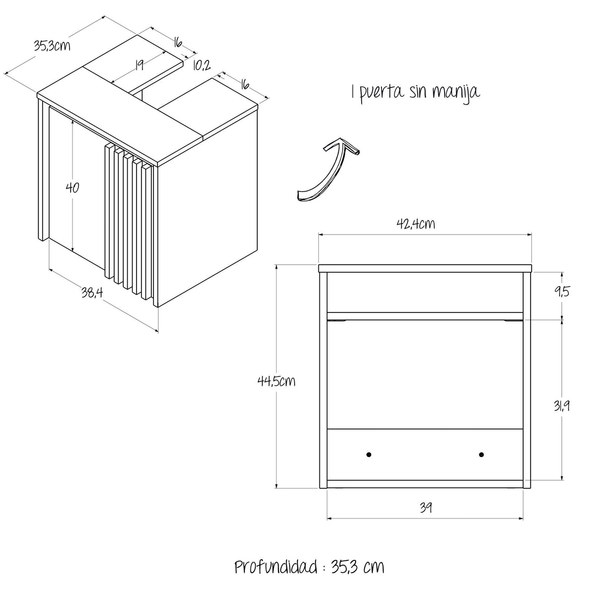Mueble para Lavamanos Nori Miel 42x44.5cm Flotante Individual sin Lavamanos con Un Cajón y Una Puerta - MUEBLES PARA LAVAMANOS | Bylmo