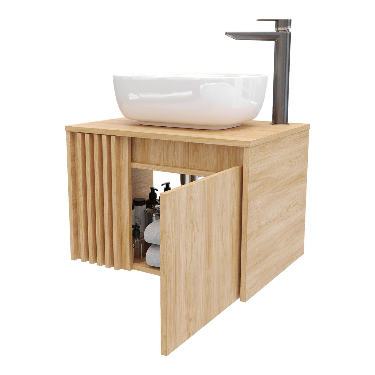 Mueble para Lavamanos Nori Miel 60x41.5cm Flotante Individual sin Lavamanos con Un Cajón y Dos Puertas - MUEBLES PARA LAVAMANOS | Bylmo