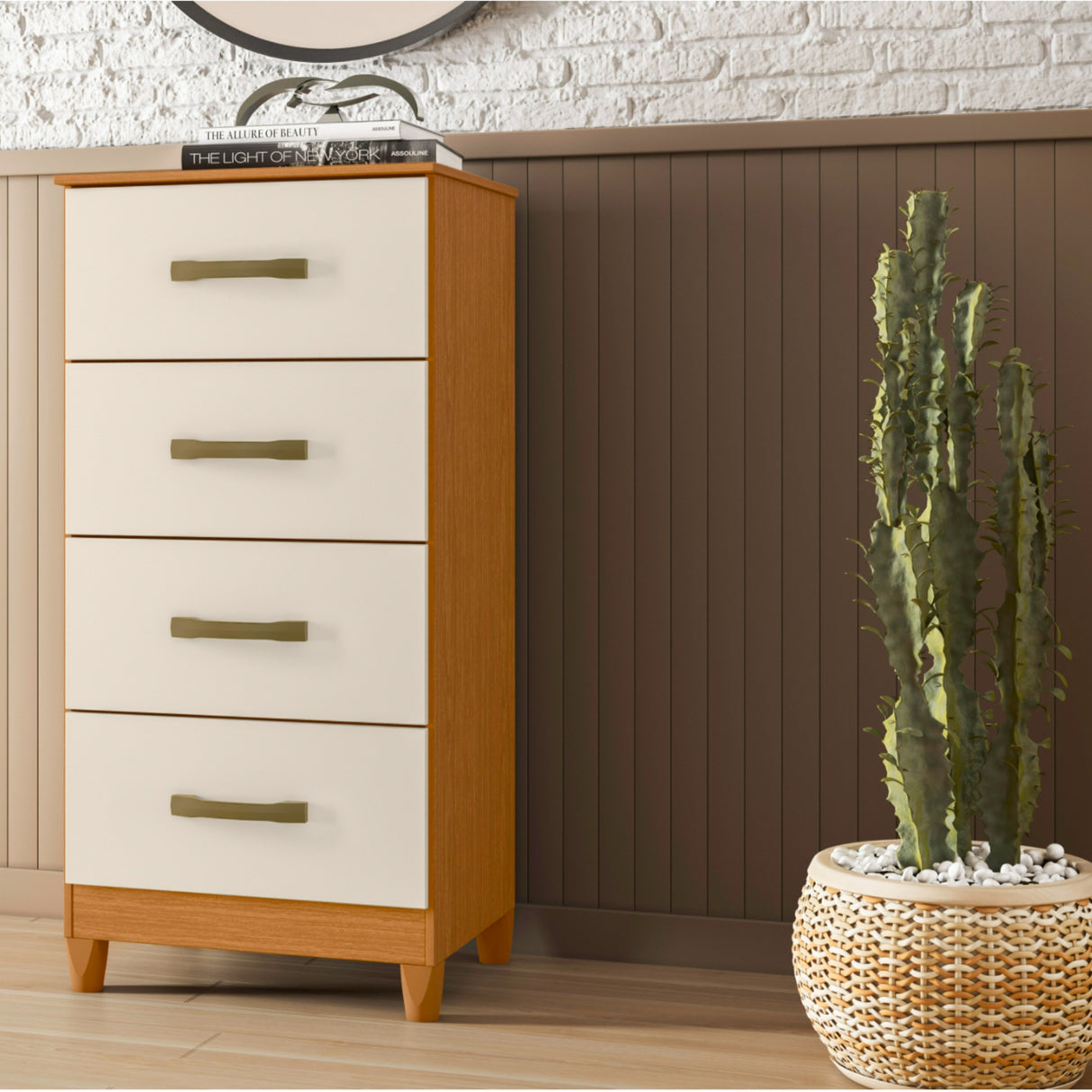 Cómoda Mobi Beige 50x105cm de Cuatro Hileras con Cuatro Cajones - CAJONERAS Y COMODAS | Bylmo