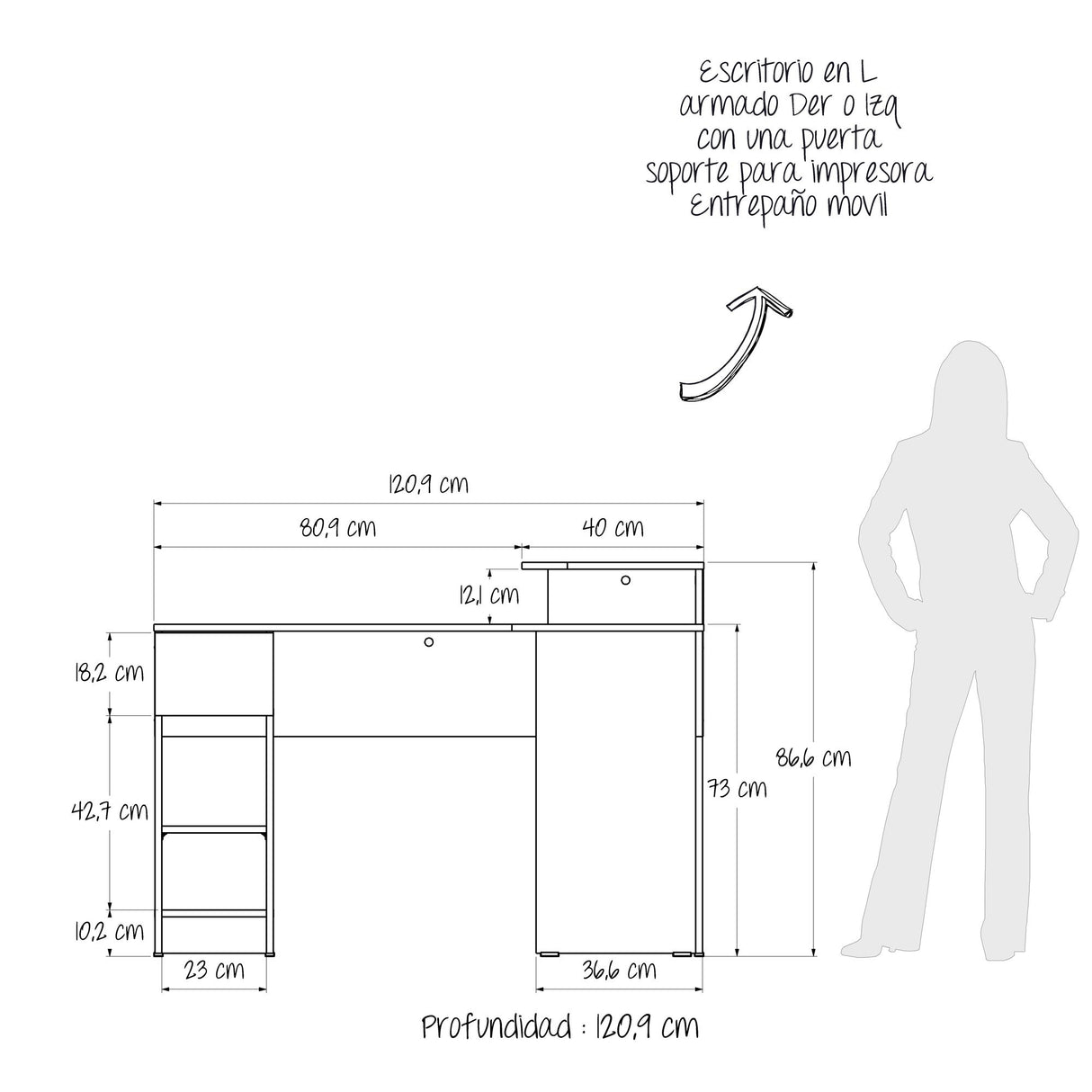 Escritorio Tiny Gales y Wengue 121x86cm con Un Cajón - ESCRITORIOS | Bylmo