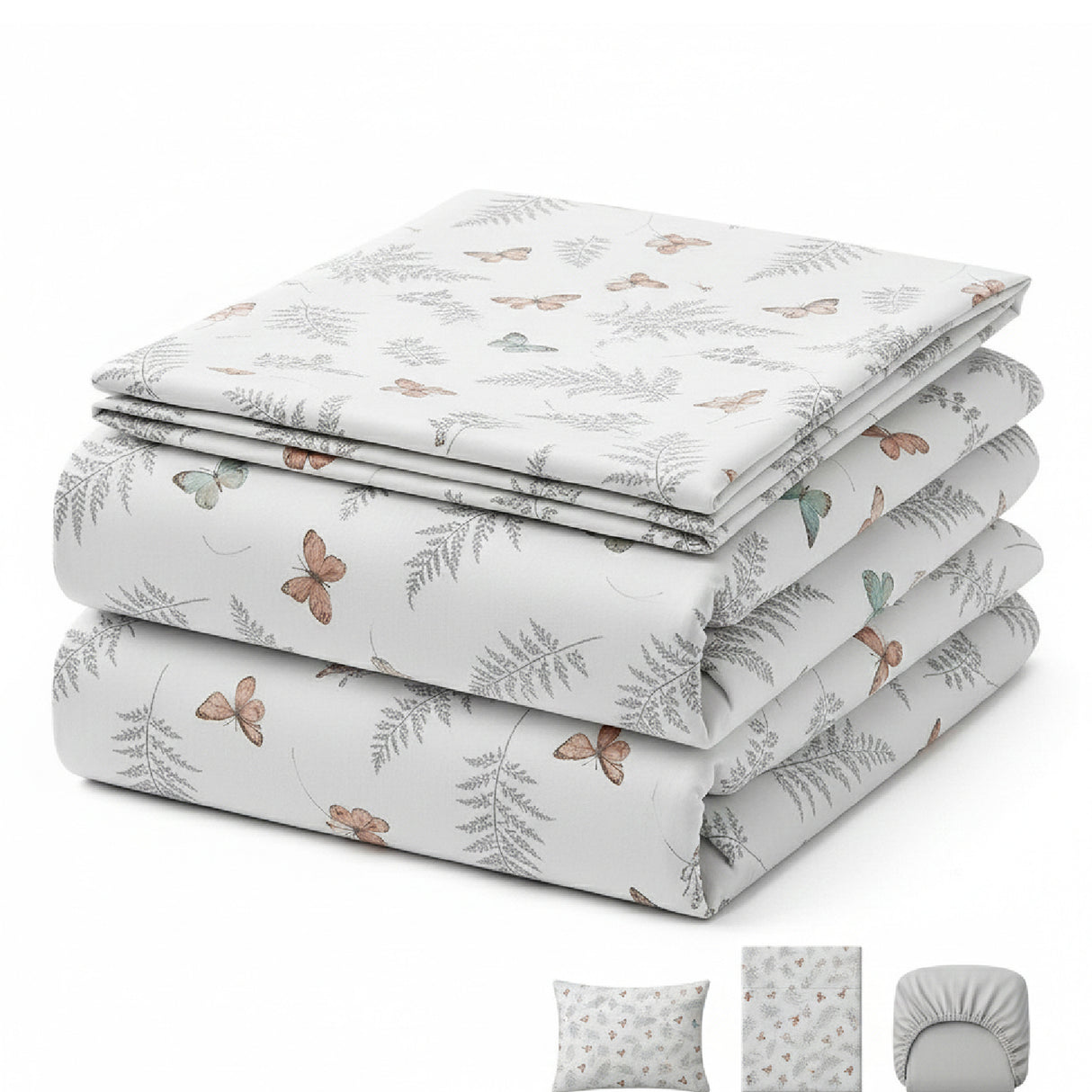 Juego de Sabanas Butterfly Print Blanco para colchón Semidoble 120 X 190 Cm 200 Hilos Con Elastico - SABANAS | Bylmo