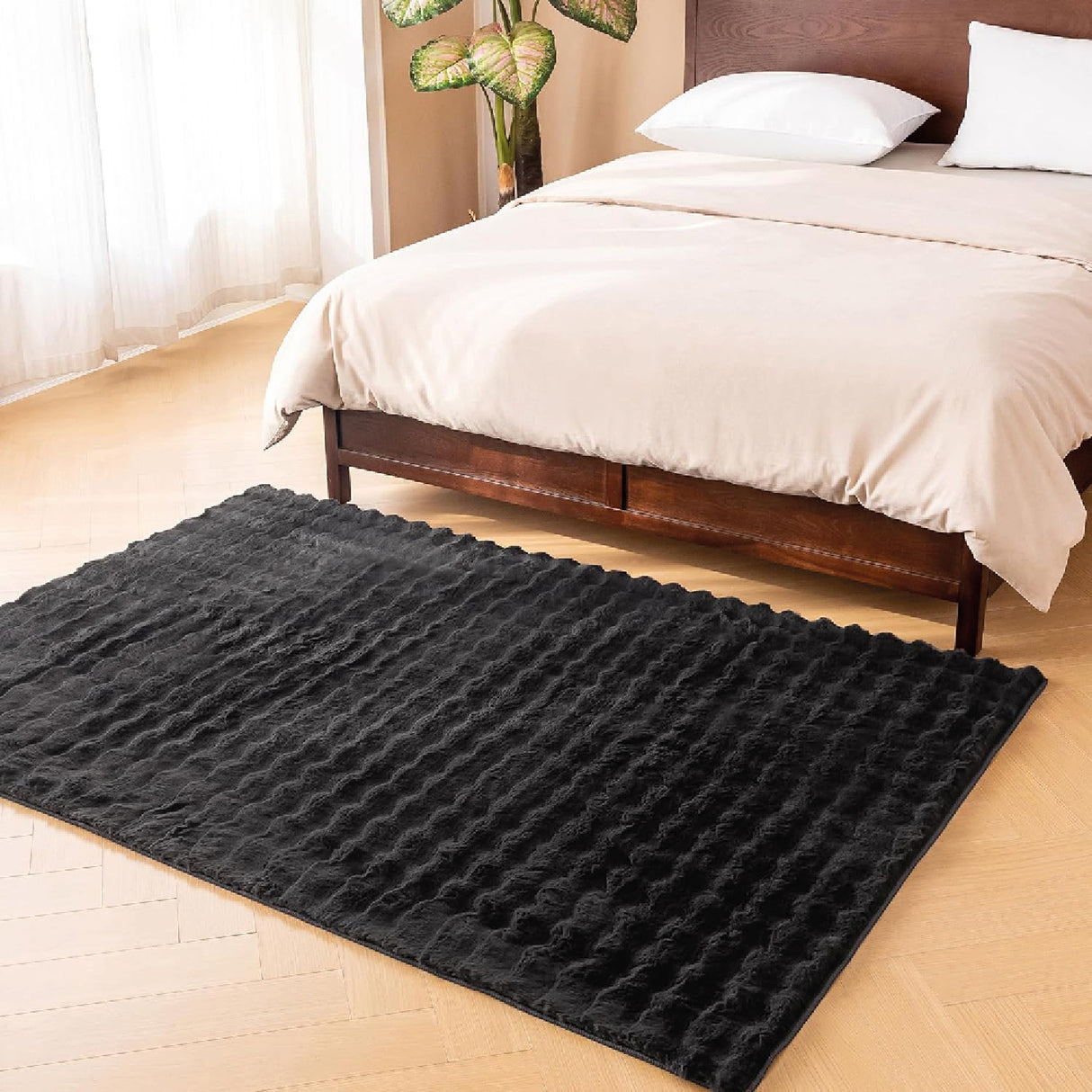 Tapete de Sala Terciopelo Negro 90x150cm Rectangular Muy Suave Pet Friendly - TAPETES Y ALFOMBRAS | Bylmo