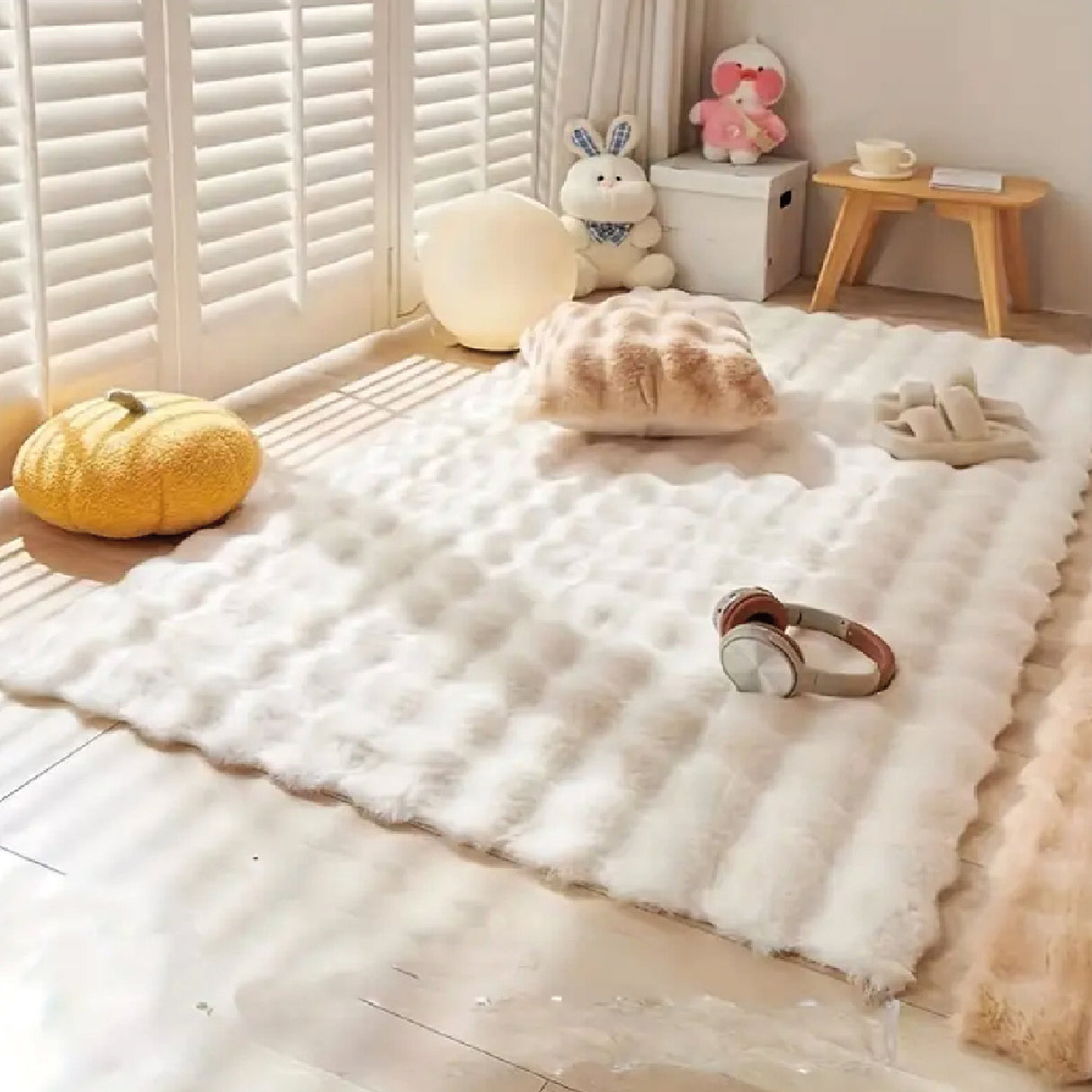Tapete de Sala Terciopelo Marfil 150x200cm Rectangular Muy Suave Pet Friendly - TAPETES Y ALFOMBRAS | Bylmo