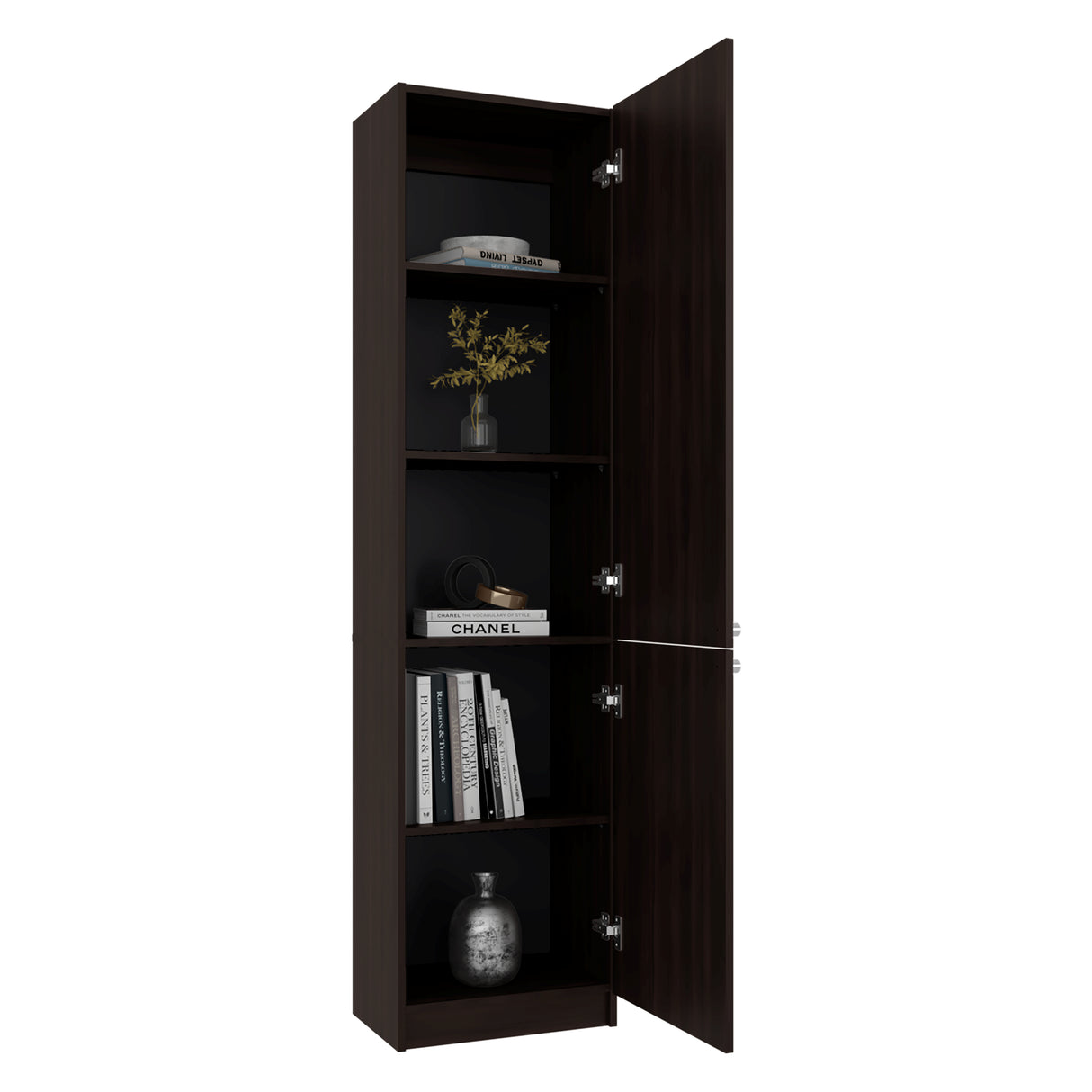Estantería Home M5 Nogal y Negro 45x180.6cm Rectangular con Tres Entrepaños y Dos Puertas - BIBLIOTECAS Y ESTANTERIAS | Bylmo