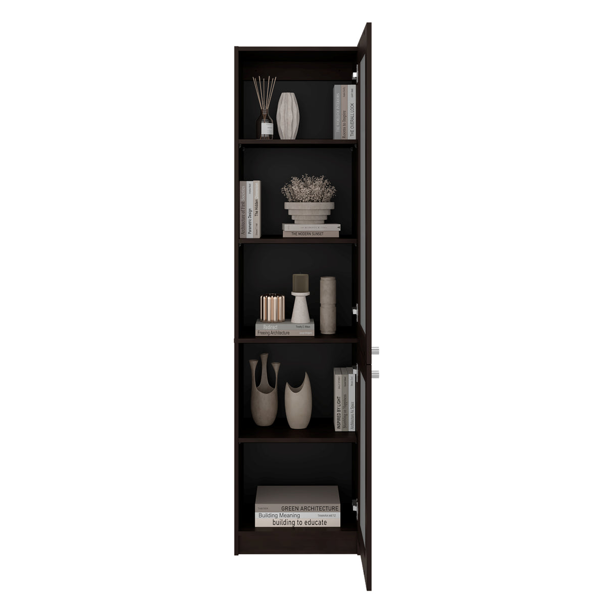 Estantería Home M6 Nogal y Negro 45x180.6cm Rectangular con Tres Entrepaños y Dos Puertas con Vidrio - BIBLIOTECAS Y ESTANTERIAS | Bylmo