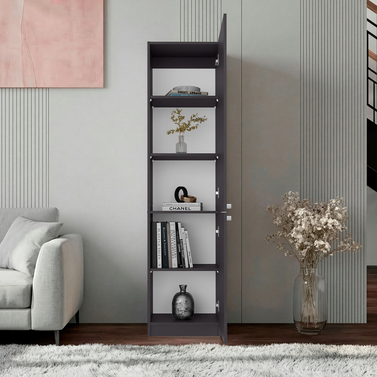 Estantería Home M5 Plomo y Blanco 45x180.6cm Rectangular con Tres Entrepaños y Dos Puertas - BIBLIOTECAS Y ESTANTERIAS | Bylmo
