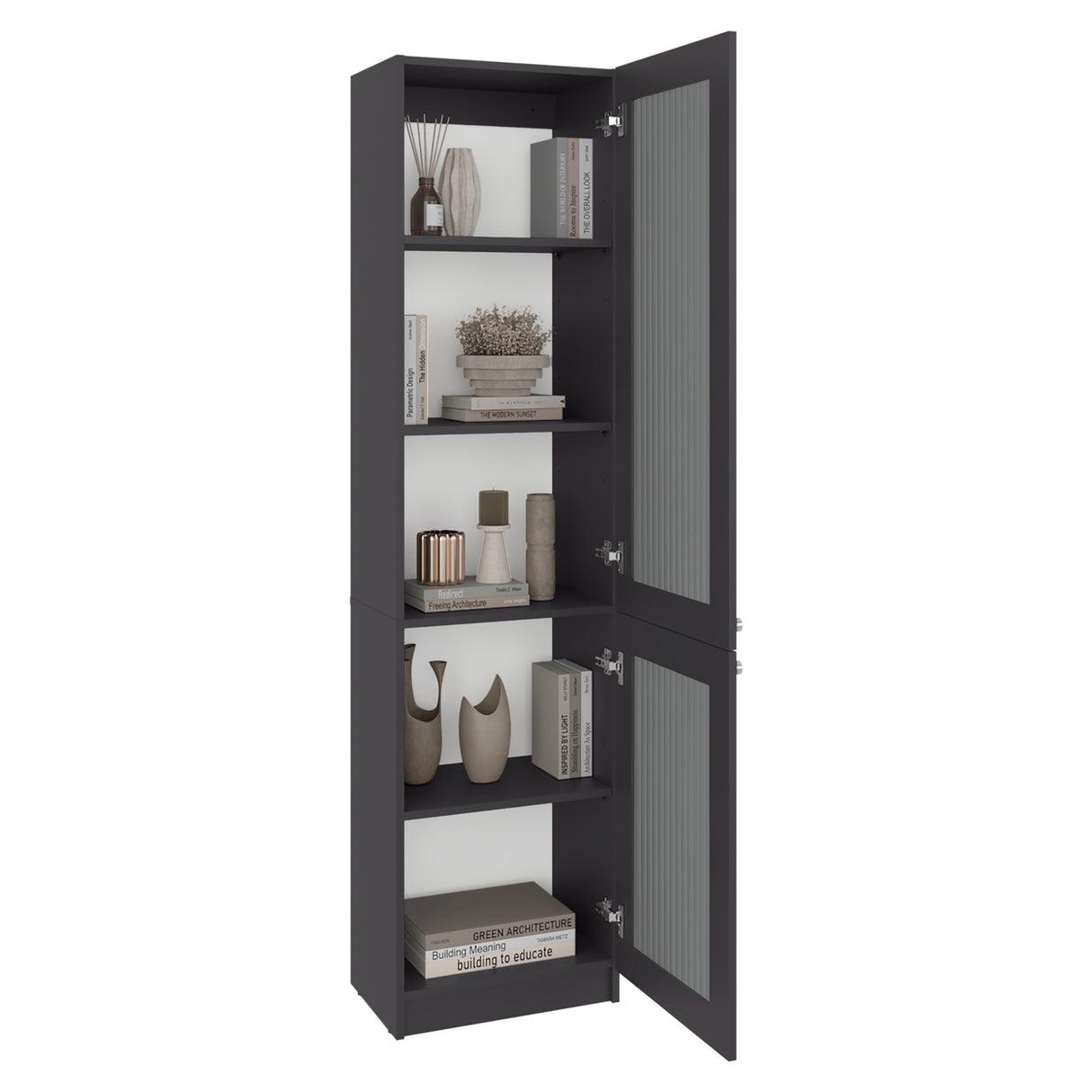 Estantería Home M6 Plomo y Blanco 45x180.6cm Rectangular con Tres Entrepaños y Dos Puertas con Vidrio - BIBLIOTECAS Y ESTANTERIAS | Bylmo