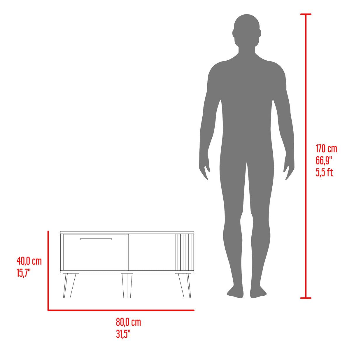 Mesa de Centro Vance Capri y Fresno Europeo 80x40cm Rectangular con Patas y Compartimiento - MESAS DE CENTRO | Bylmo