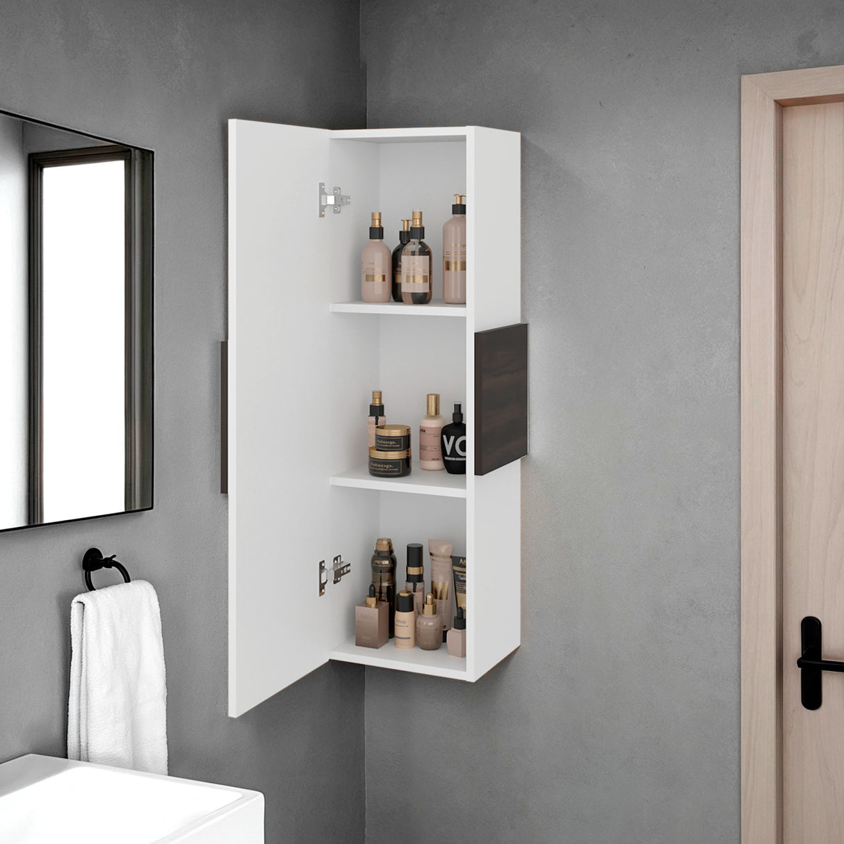 Gabinete de Baño Vanguard Blanco y Nogal 32x97.5cm Rectangular con Dos Entrepaños y Una Puerta - GABINETES DE BANHO | Bylmo