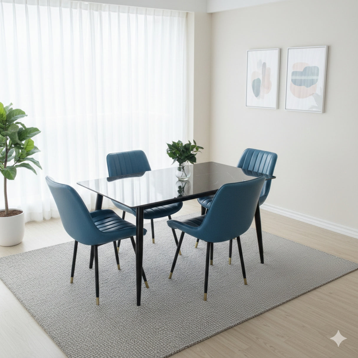 Juego de Comedor Genova Negro 140x75cm Rectangular de Cuatro Puestos con Cuatro Sillas - COMEDORES | Bylmo