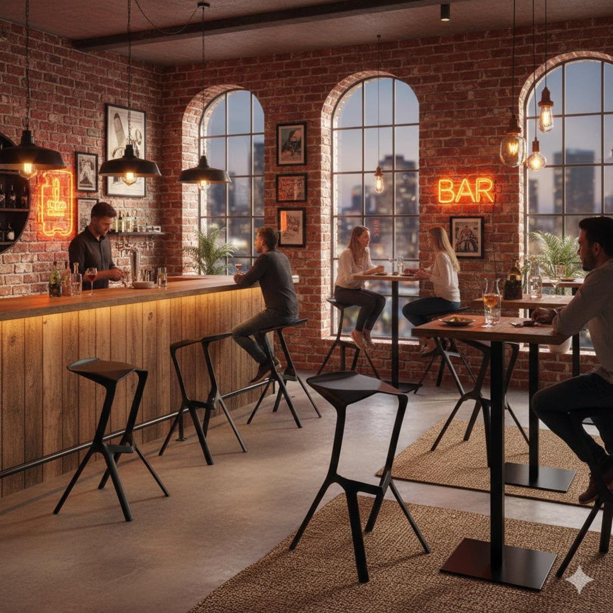 Silla Bar Pizza Negro 45x82cm sin Espaldar y Asisento Rectangular - SILLAS Y BUTACOS | Bylmo