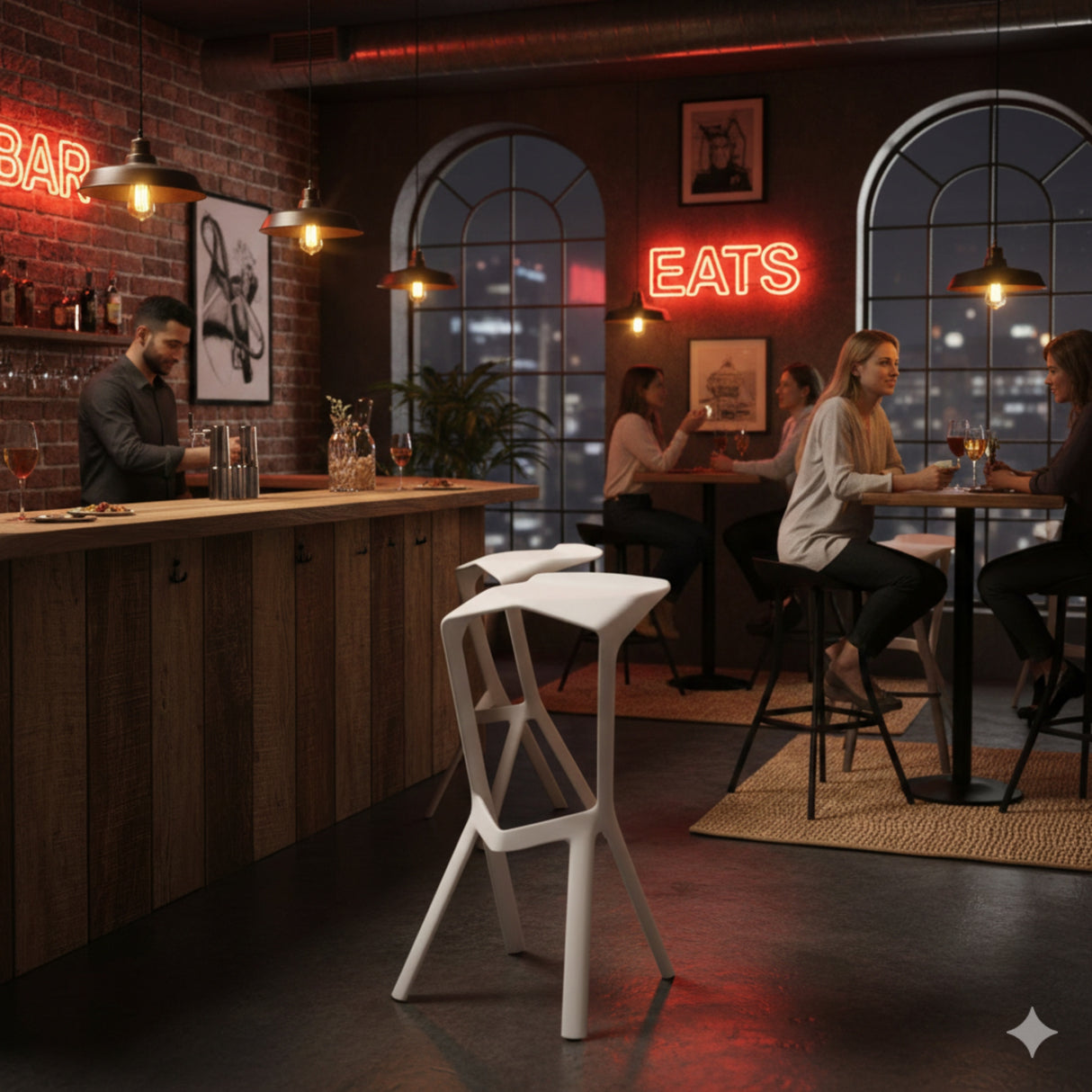 Silla Bar Pizza Blanco 45x82cm sin Espaldar y Asisento Rectangular - SILLAS Y BUTACOS | Bylmo