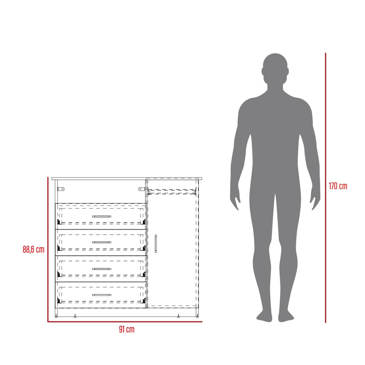 Cómoda Z 91 Cartagena y Blanco 91x88.6cm De Cuatro Hileras con Cuatro Cajones y con Espacio para TV