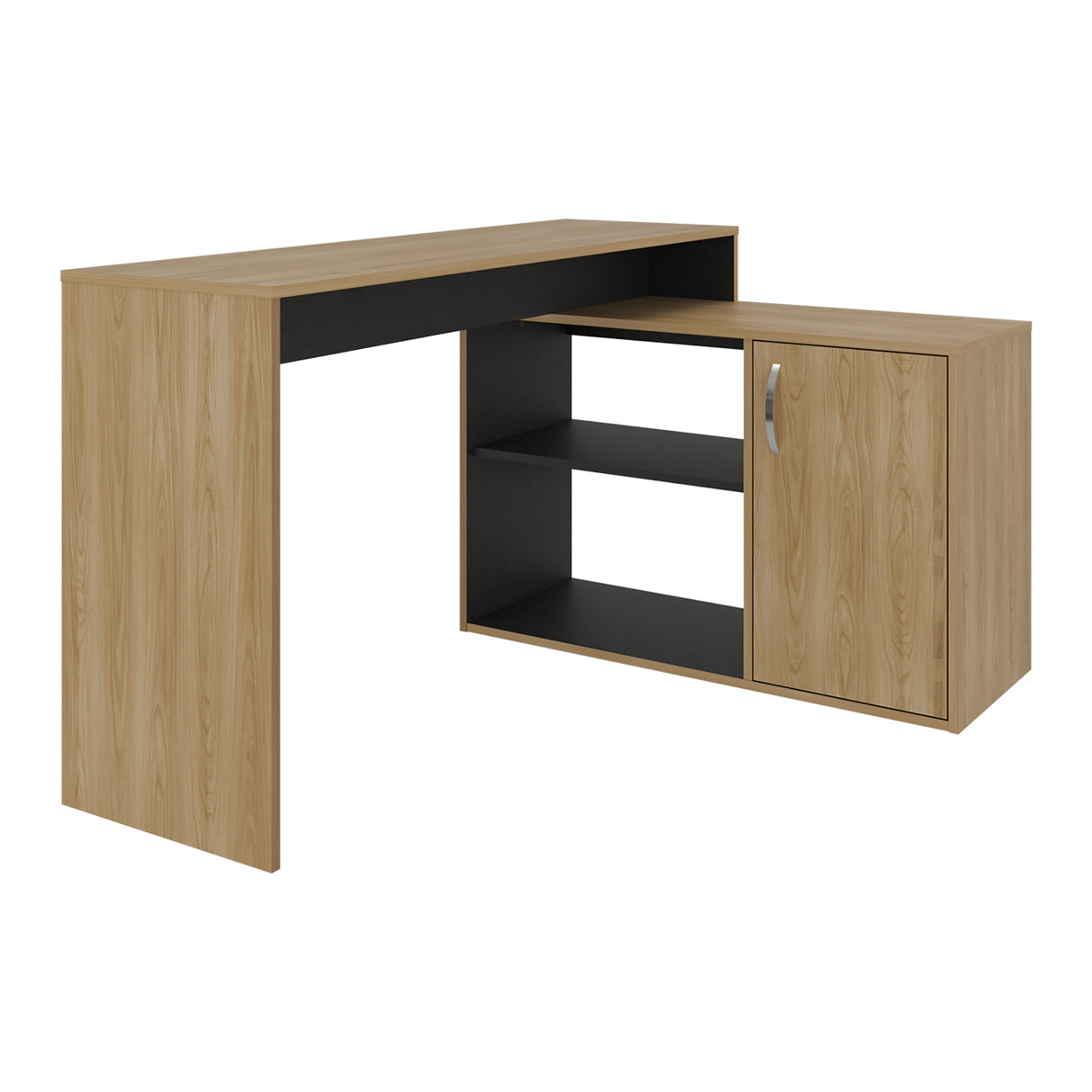 Escritorio en L Axis Eco Fresno y Wengue 125x71cm con Organizador de Libros y sin Cajones - ESCRITORIOS | Bylmo