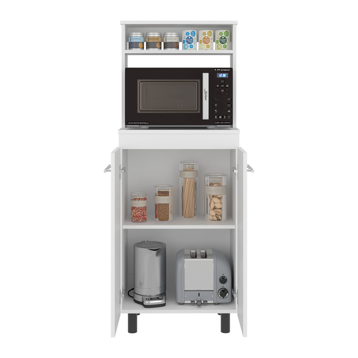 Mueble Microondas Alani Blanco 60x140cm con Dos Puertas y con Patas