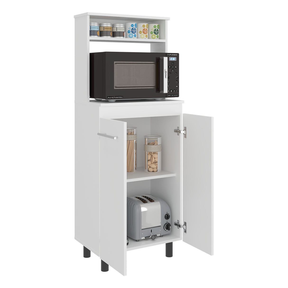 Mueble Microondas Alani Blanco 60x140cm con Dos Puertas y con Patas