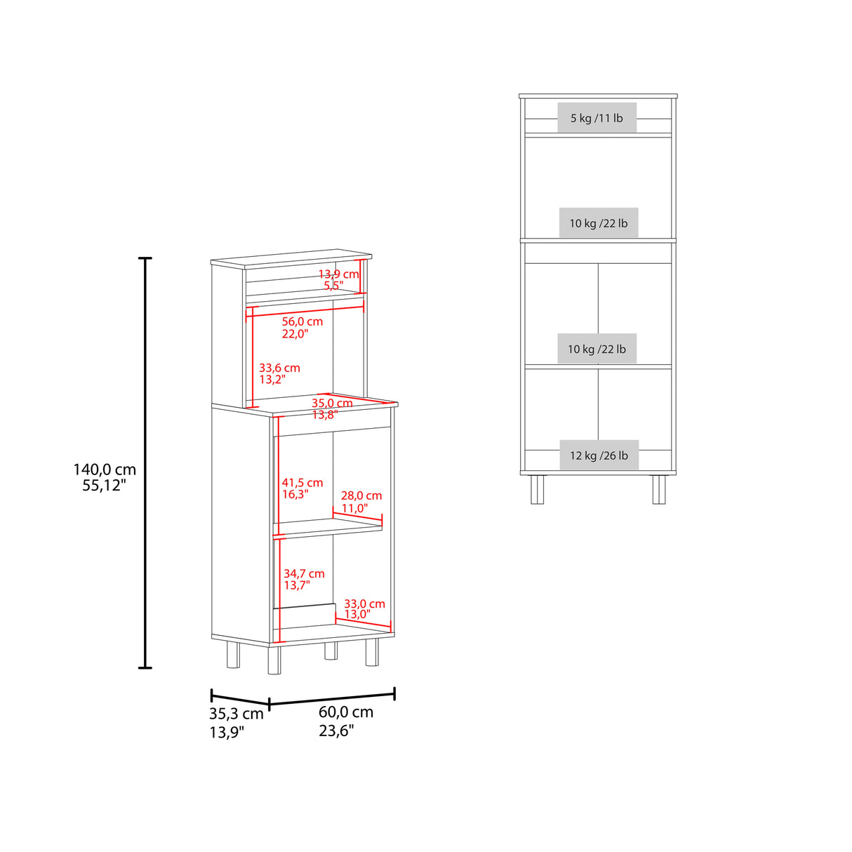 Mueble Microondas Alani Blanco 60x140cm con Dos Puertas y con Patas