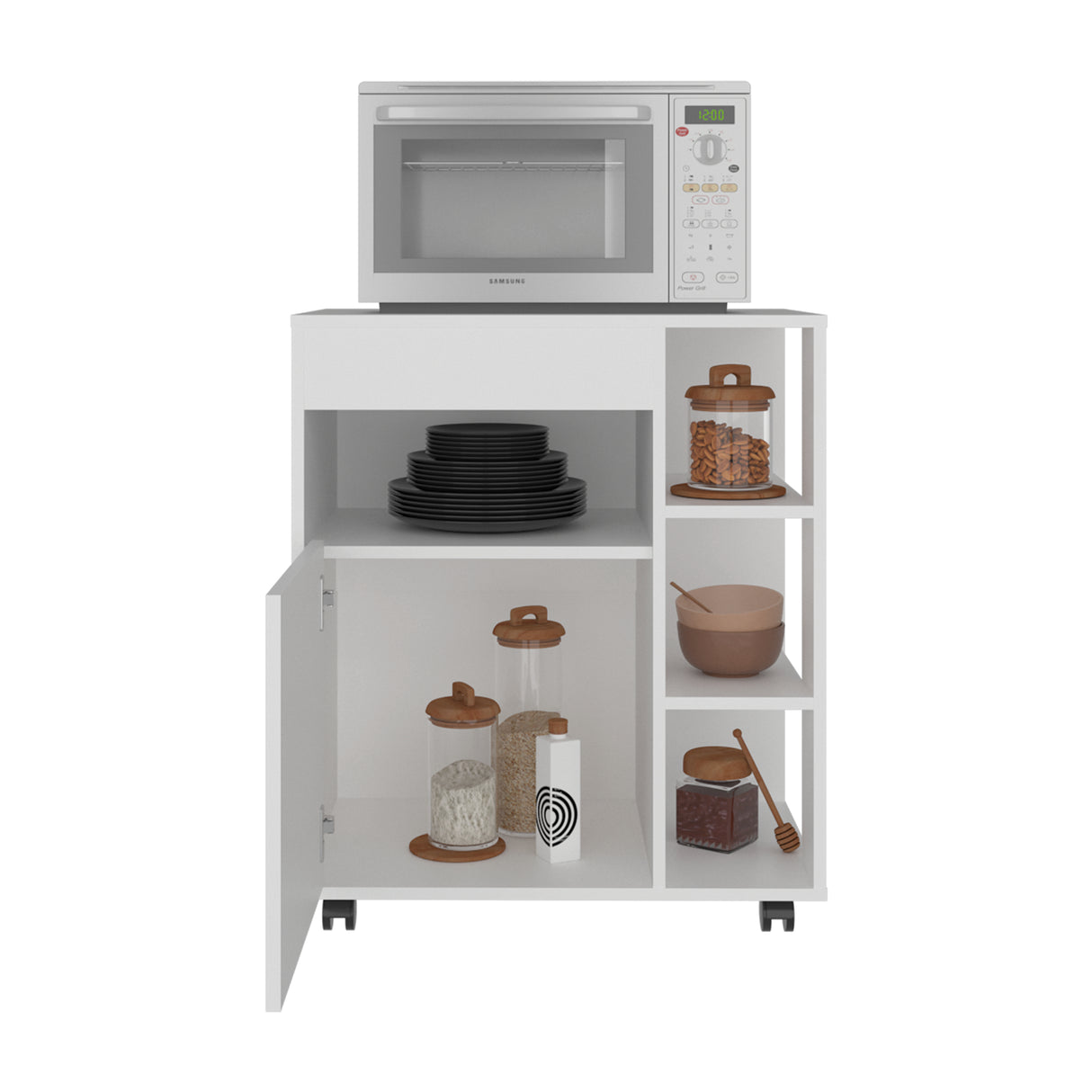 Carro Microondas Kaito Blanco 65.5x77.1cm con Una Puerta y con Ruedas