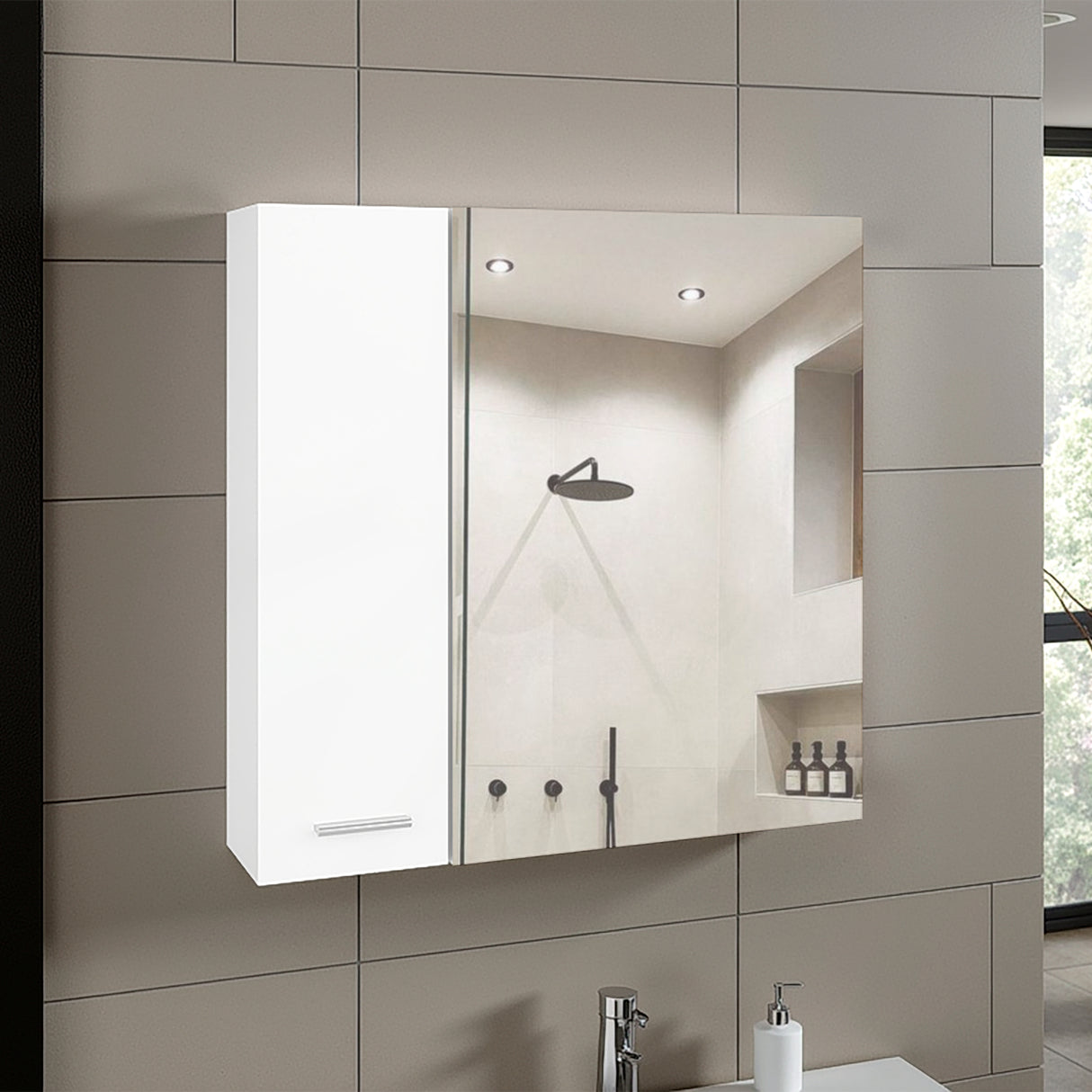 Gabinete de Baño Barcelona Blanco 60x60cm Cuadrado con una Puerta y con Espejo - GABINETES DE BANHO | Bylmo