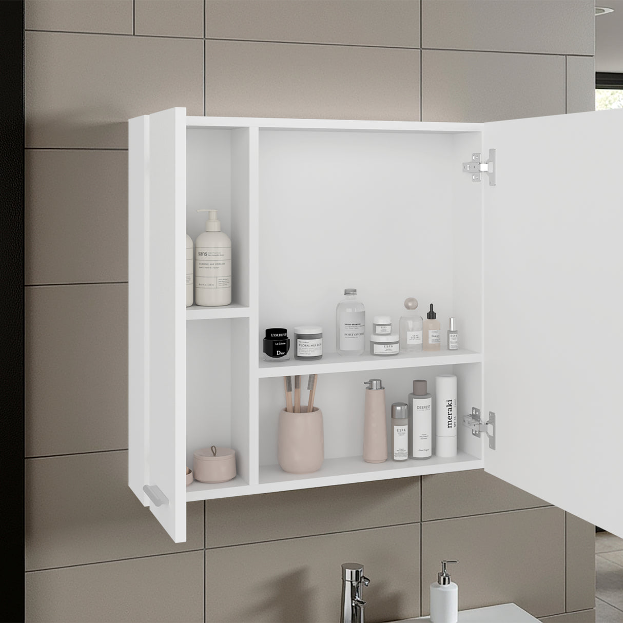 Gabinete de Baño Barcelona Blanco 60x60cm Cuadrado con una Puerta y con Espejo - GABINETES DE BANHO | Bylmo