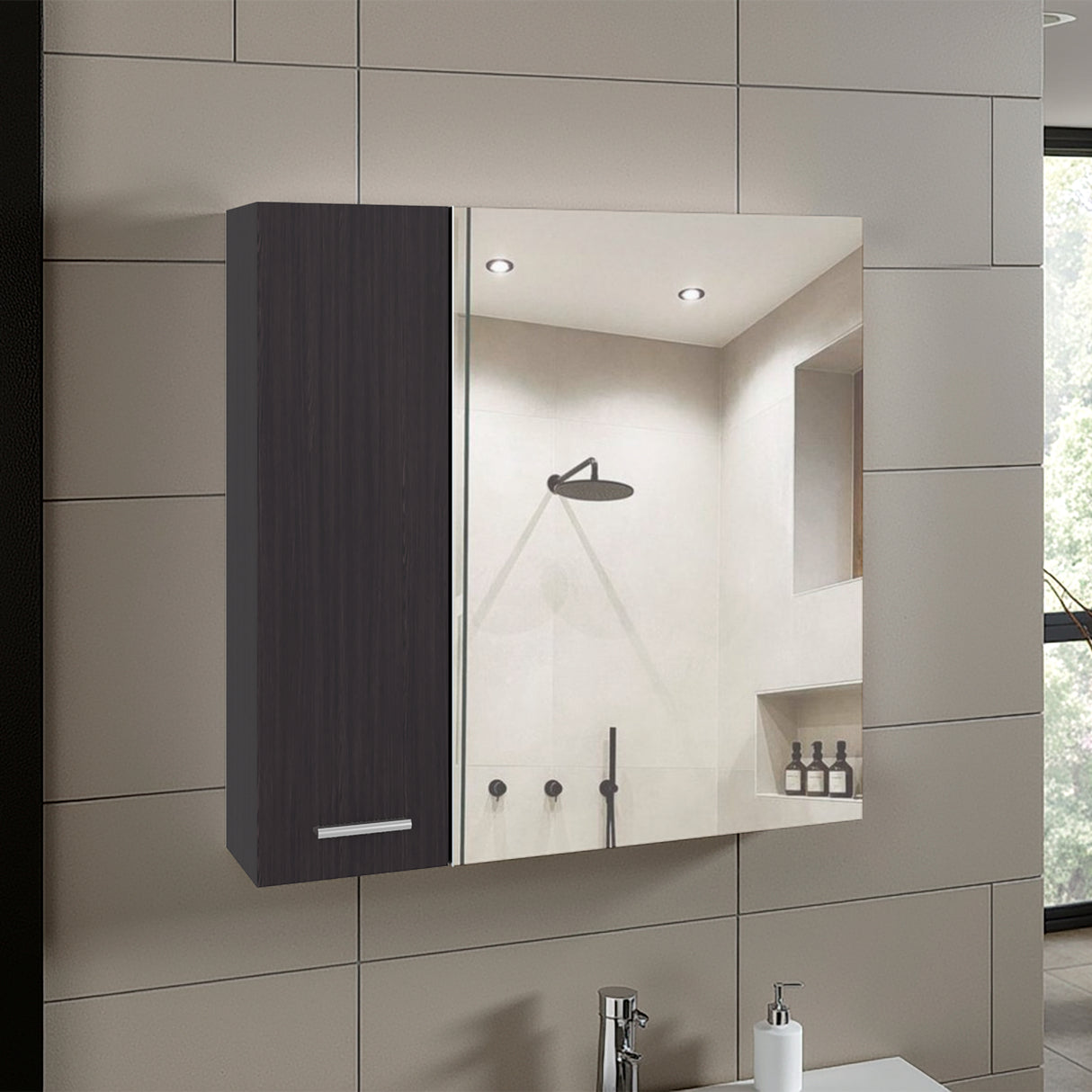 Gabinete de Baño Barcelona Wengue 60x60cm Cuadrado con una Puerta y con Espejo - GABINETES DE BANHO | Bylmo