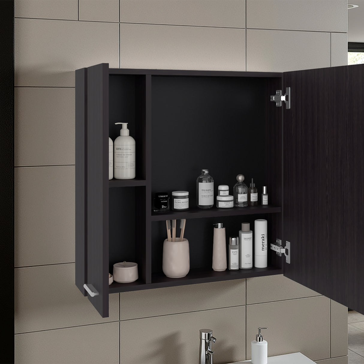 Gabinete de Baño Barcelona Wengue 60x60cm Cuadrado con una Puerta y con Espejo - GABINETES DE BANHO | Bylmo