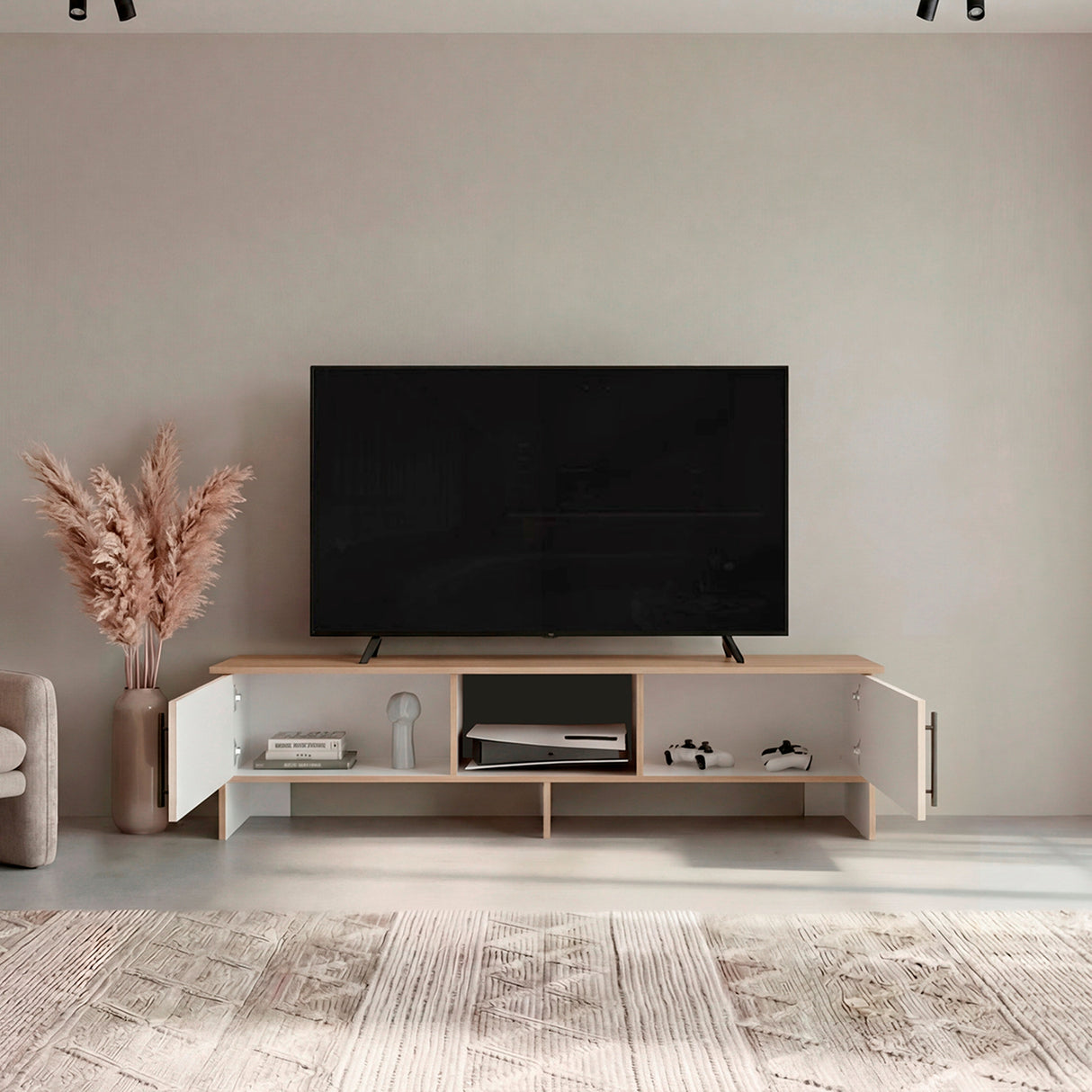 Rack de TV Dago Fresno Europeo y Capri 160x41.8cm para TV Hasta 70" Pulgadas con Un Compartimiento - MUEBLES DE TV | Bylmo