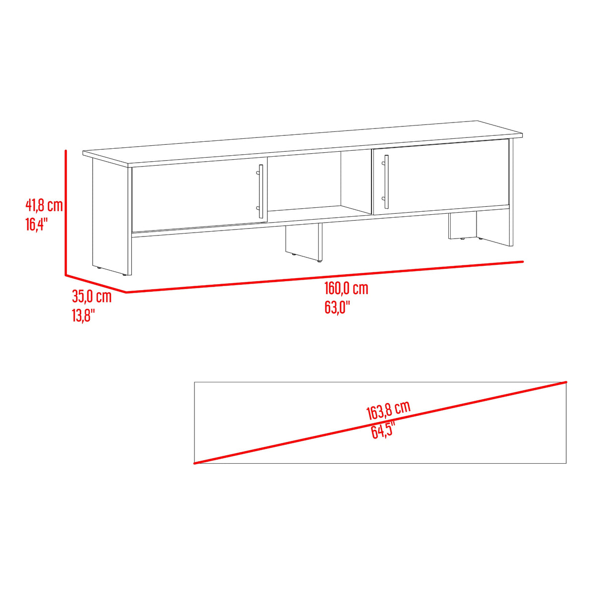 Rack de TV Dago Fresno Europeo y Capri 160x41.8cm para TV Hasta 70" Pulgadas con Un Compartimiento - MUEBLES DE TV | Bylmo