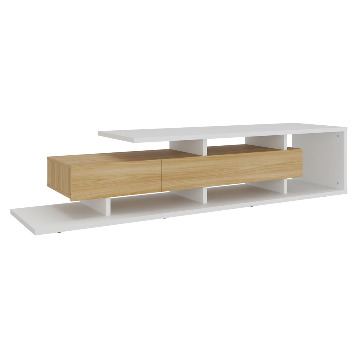 Rack de TV Quito Blanco Marquez y Fresno 200x44.4cm para TV Hasta 65" Pulgadas con Cuatro Compartimientos - MUEBLES DE TV | Bylmo