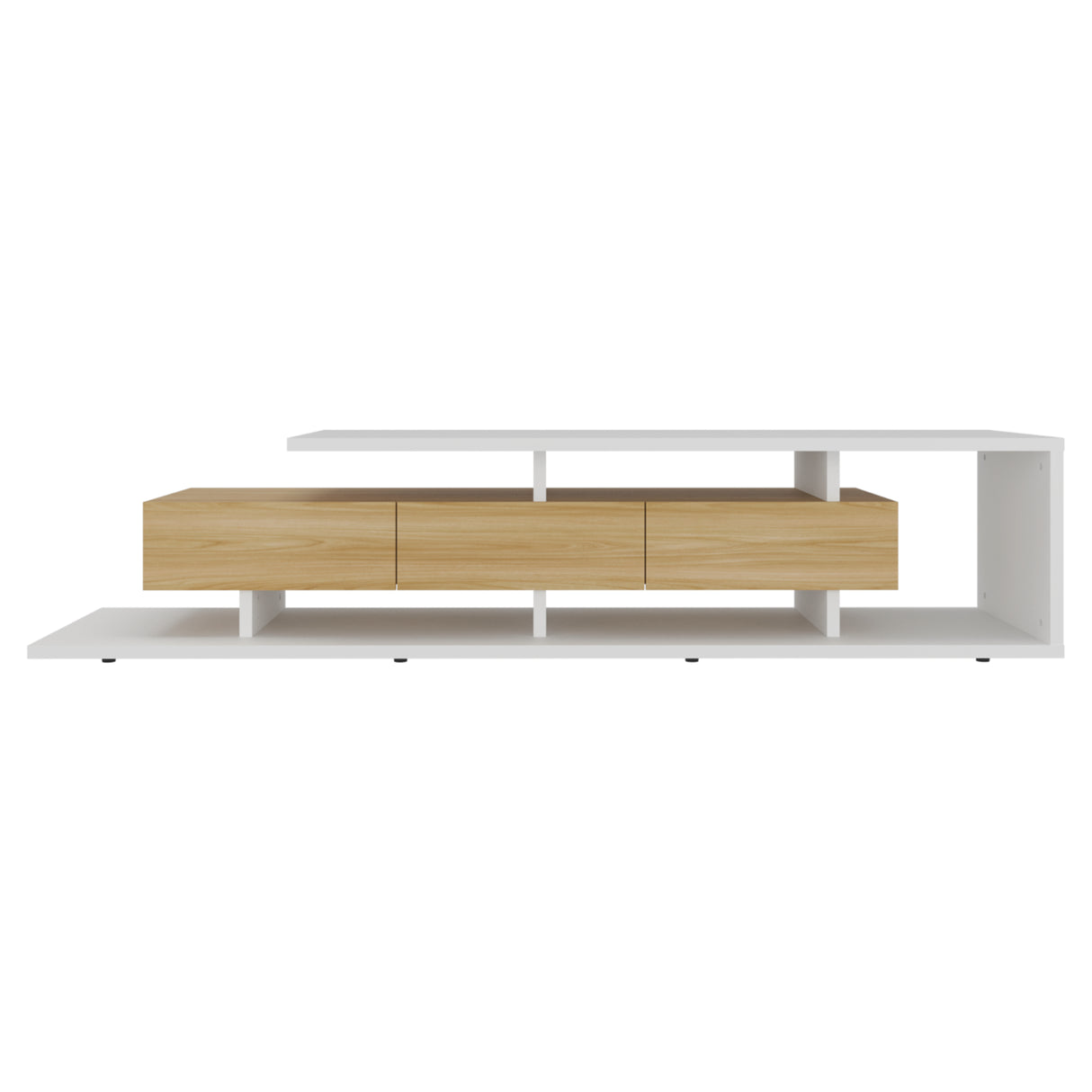 Rack de TV Quito Blanco Marquez y Fresno 200x44.4cm para TV Hasta 65" Pulgadas con Cuatro Compartimientos - MUEBLES DE TV | Bylmo