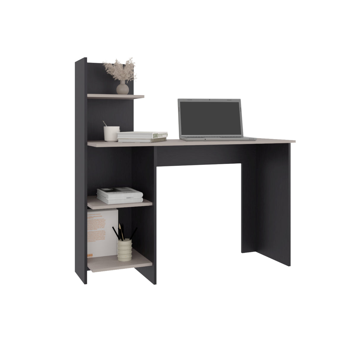 Escritorio Office Wengue y Bardolino 110x110cm sin Cajones y con Organizador de Libros - ESCRITORIOS | Bylmo