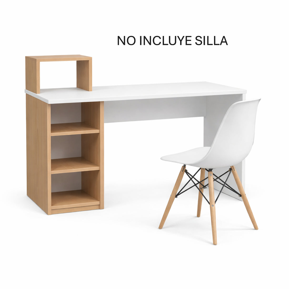 Escritorio College Blanco y Madera Clara Natural 100x91.5cm con Organizador de Libros