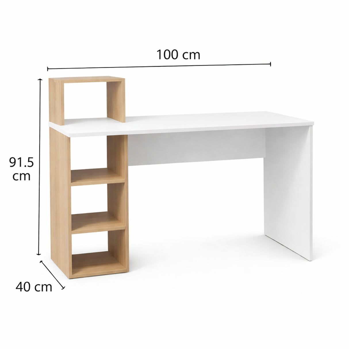 Escritorio College Blanco y Madera Clara Natural 100x91.5cm con Organizador de Libros