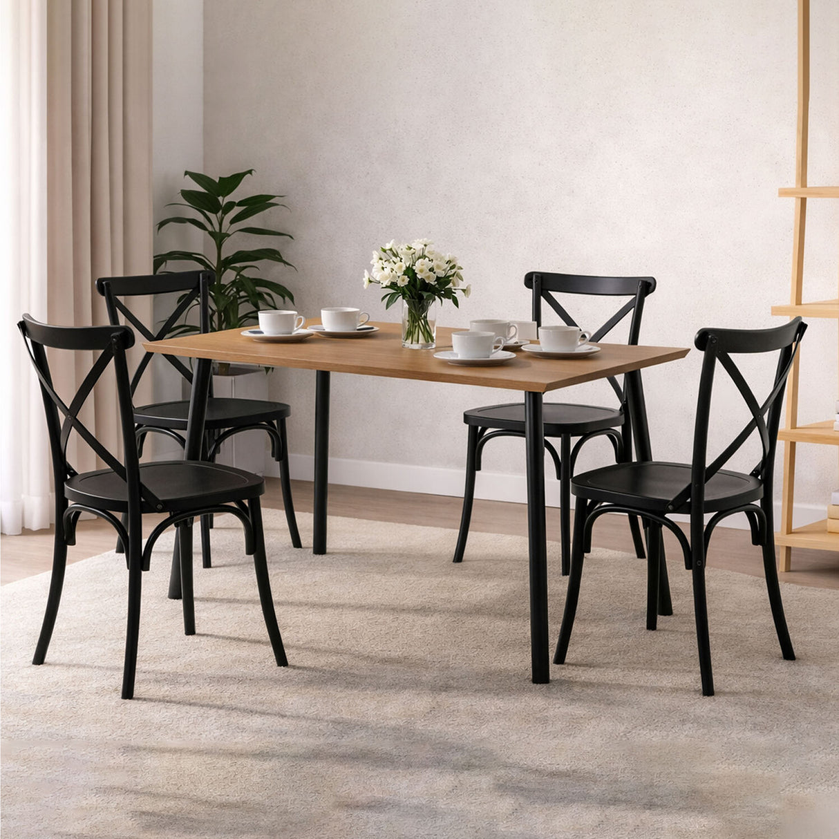 Comedor Ibiza Amaretto y Negro 110x75cm Rectangular de Seis Puestos con Cuatro Sillas - COMEDORES | Bylmo