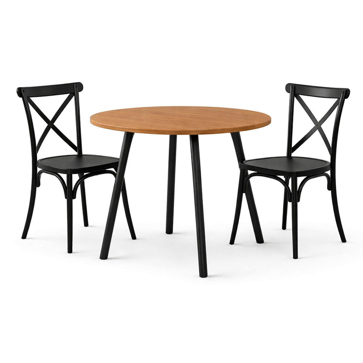Comedor Ibiza Amaretto y Negro 80x75cm Circular de Cuatro Puestos con Dos Sillas
