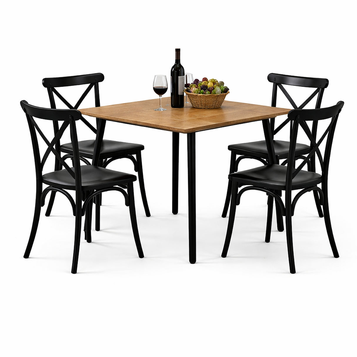 Comedor Ibiza Amaretto y Negro 80x75cm Cuadrado de Cuatro Puestos con Cuatro Sillas - COMEDORES | Bylmo