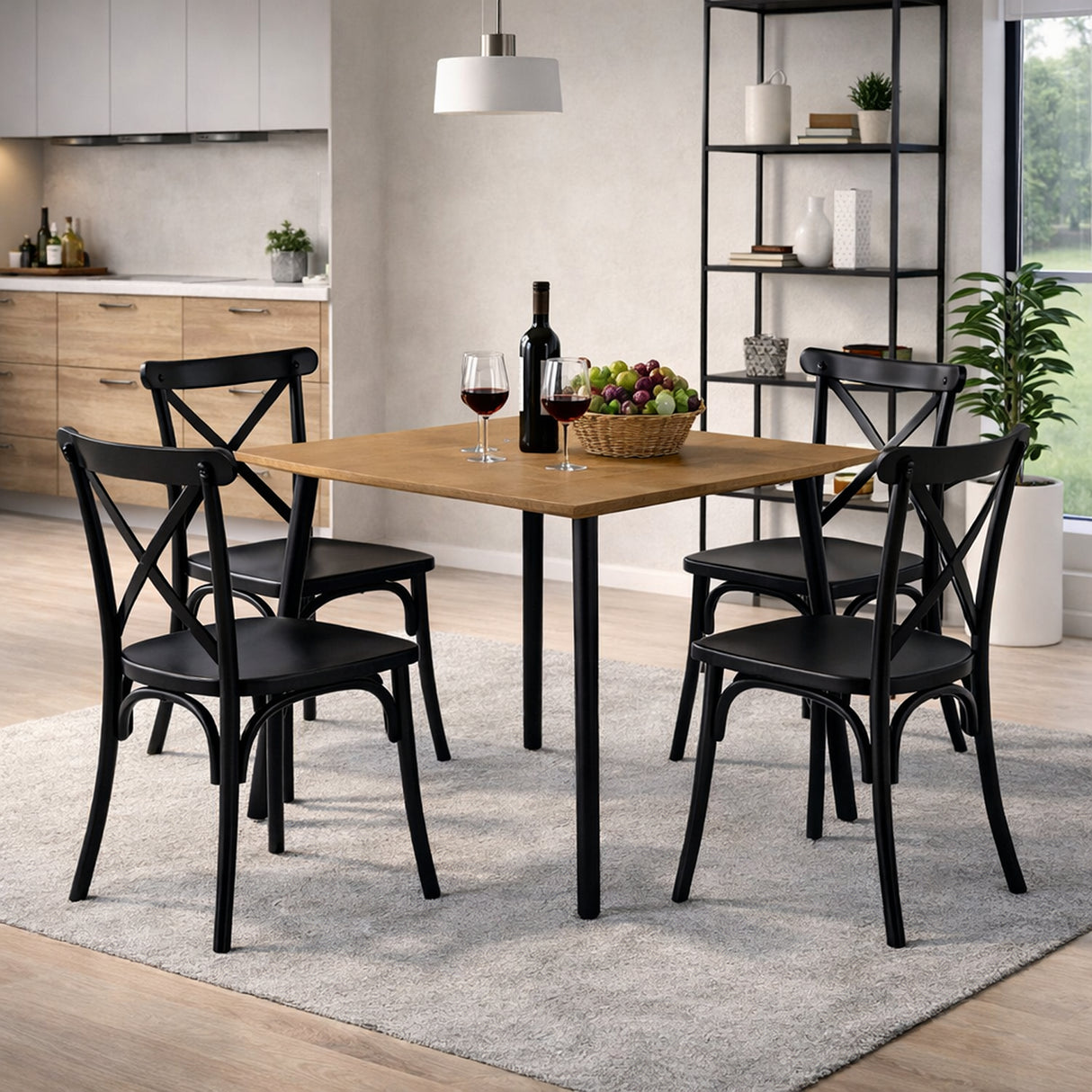 Comedor Ibiza Amaretto y Negro 80x75cm Cuadrado de Cuatro Puestos con Cuatro Sillas - COMEDORES | Bylmo
