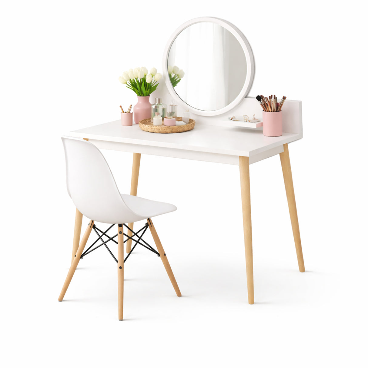 Combo Tocador Nice Blanco 100x135cm con Silla Eames y Espejo - TOCADORES | Bylmo