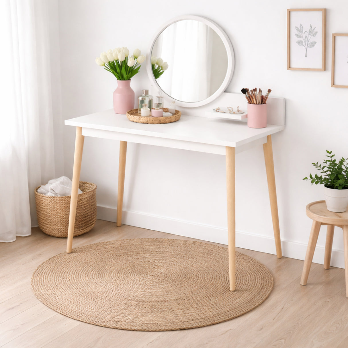 Combo Tocador Nice Blanco 100x135cm con Silla Eames y Espejo - TOCADORES | Bylmo