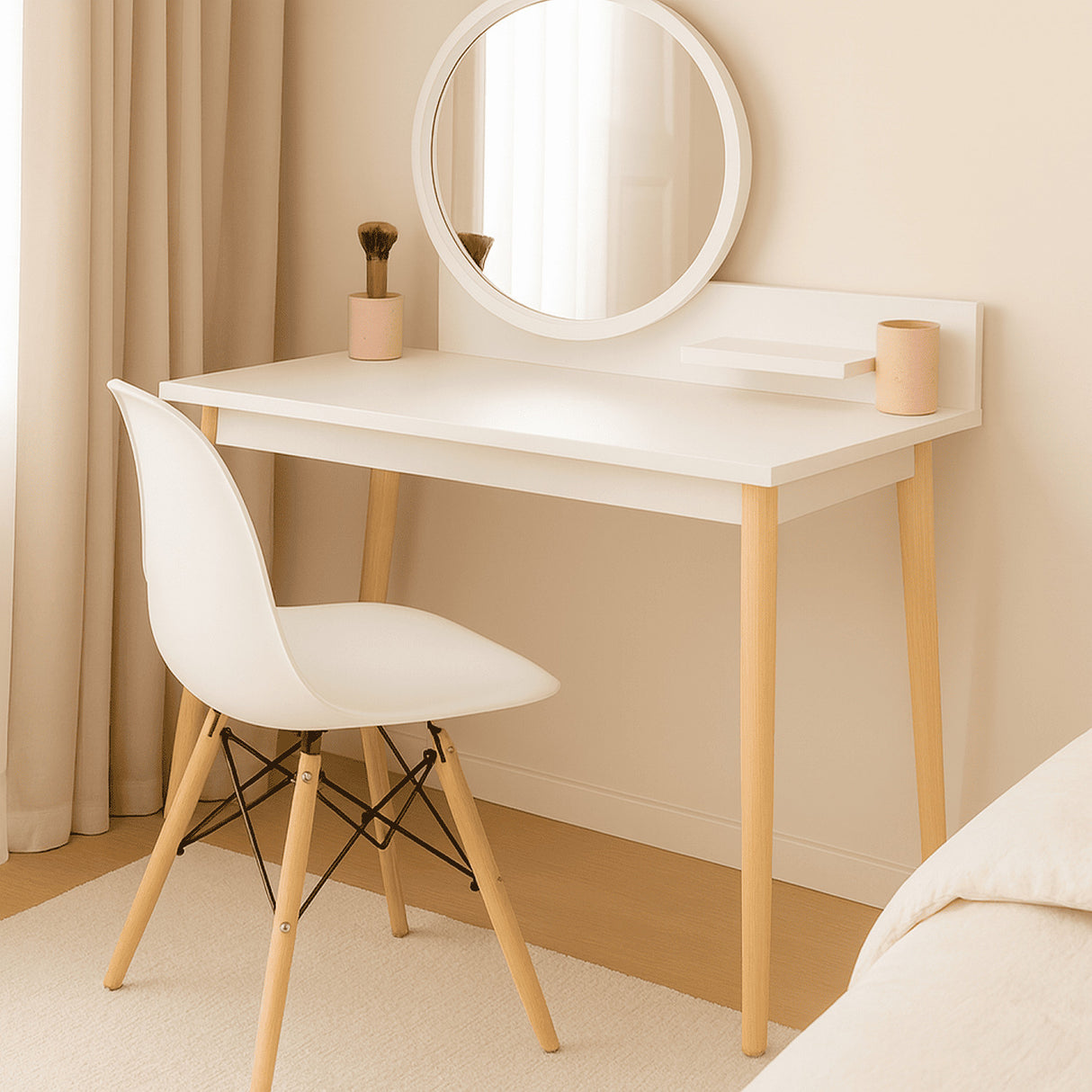 Combo Tocador Nice Blanco 100x135cm con Silla Eames y Espejo - TOCADORES | Bylmo