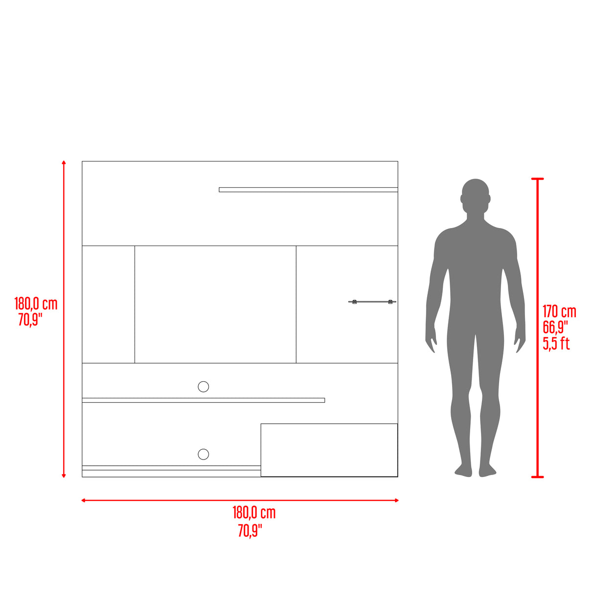 Panel de TV Henry Blanco Marquez y Avellana 180x180cm para TV Hasta 65" Pulgadas con Ranura para Cables