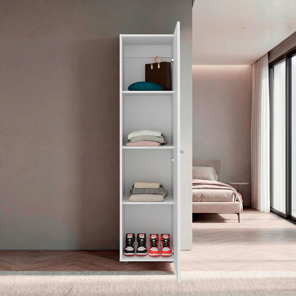 Closet Home Dreams Blanco Marquez 40x170cm con Tres Entrepaños con Una Puerta y con Espejo