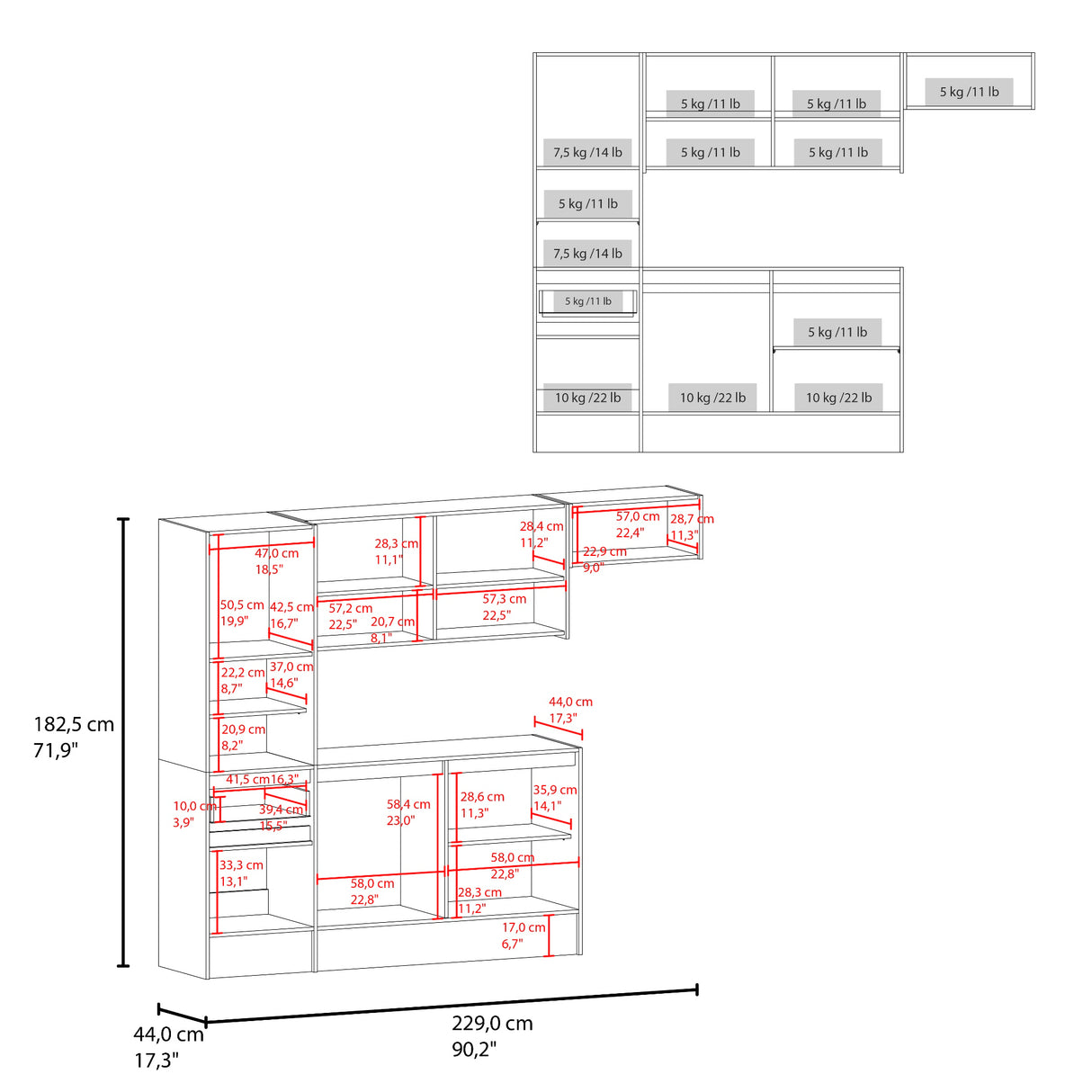 Cocina Dali Blanco y Fresno Europeo 229x182.5cm sin Mesón y sin Pozuelo