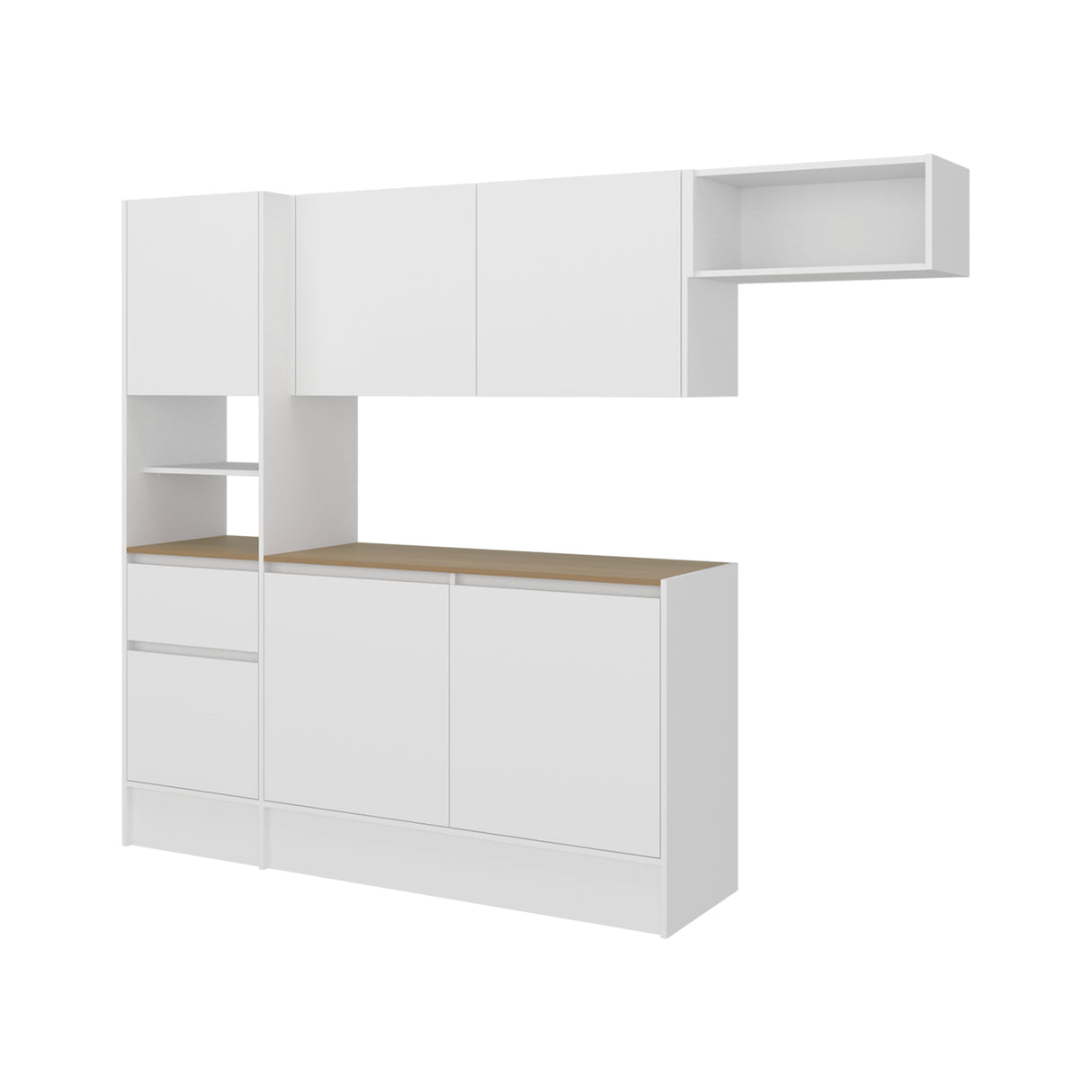 Cocina Dali Blanco y Fresno Europeo 229x182.5cm sin Mesón y sin Pozuelo