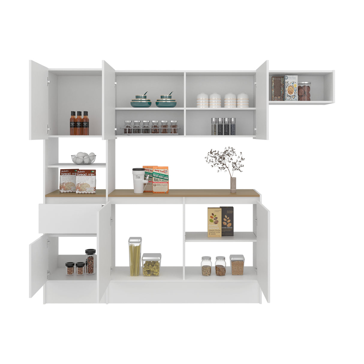 Cocina Dali Blanco y Fresno Europeo 229x182.5cm sin Mesón y sin Pozuelo