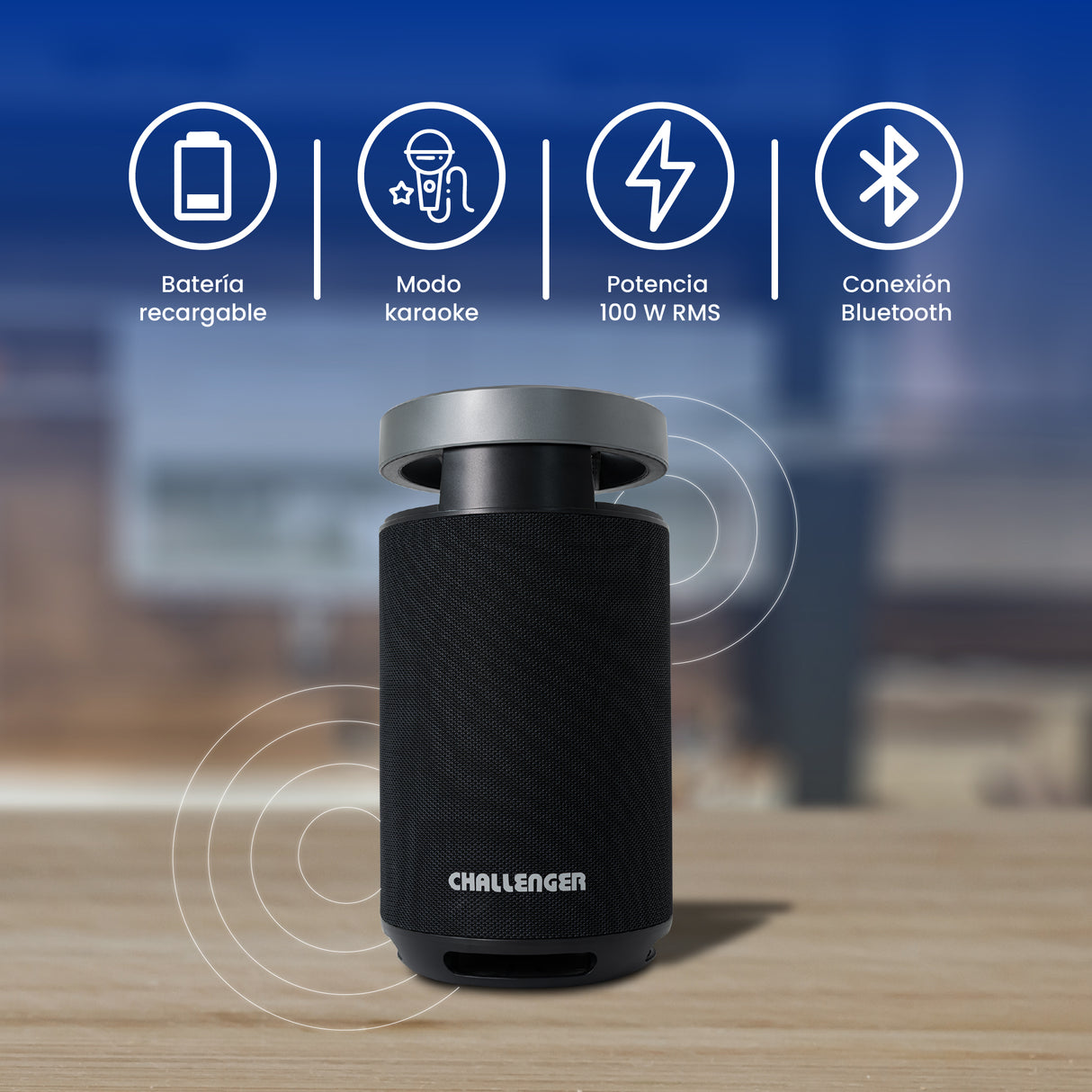 Parlante Portátil Challenger Negro 20.6x38.5cm con Bluetooth - PARLANTES | Bylmo