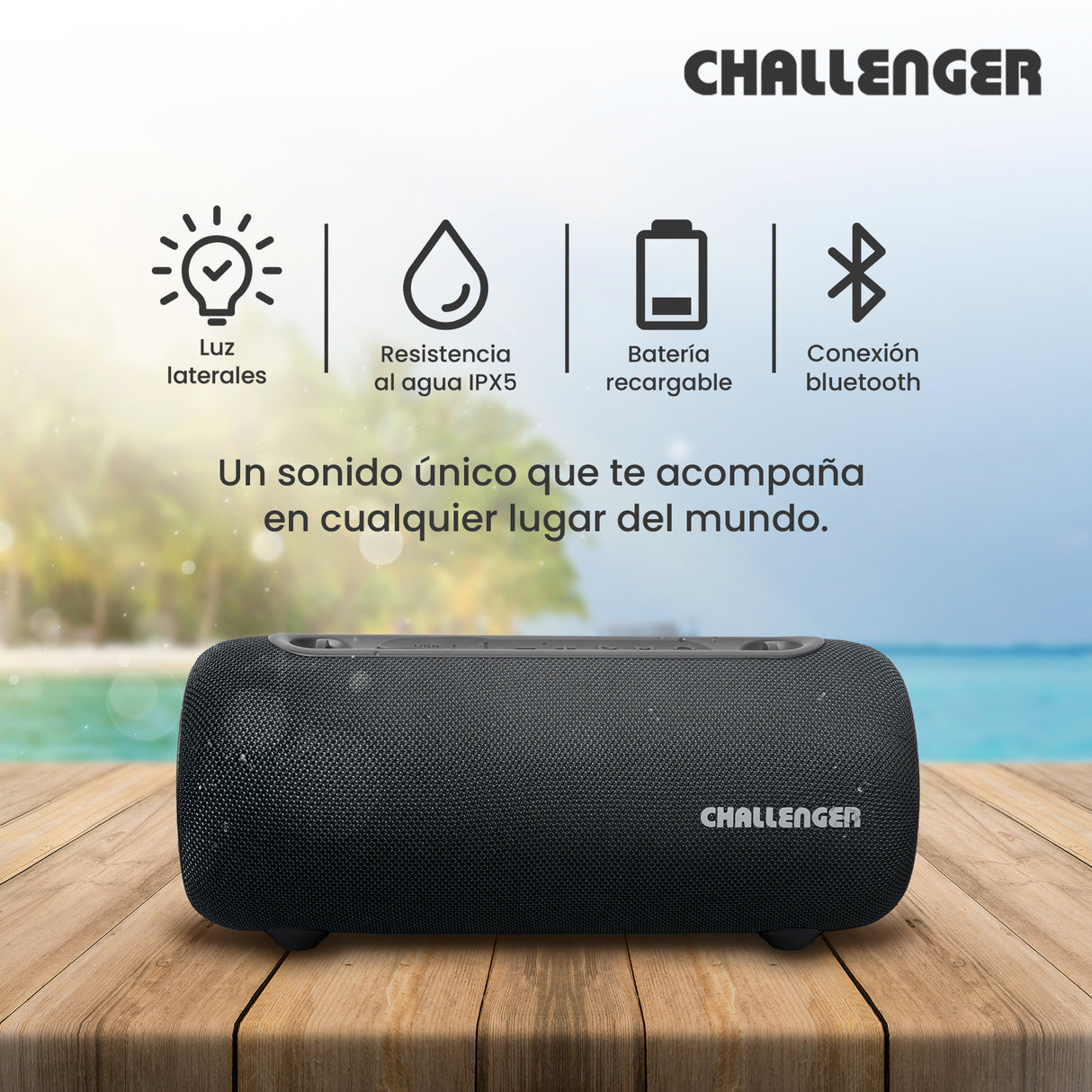 Parlante Portátil Challenger Negro 28.6x12.4cm con Bluetooth - PARLANTES | Bylmo