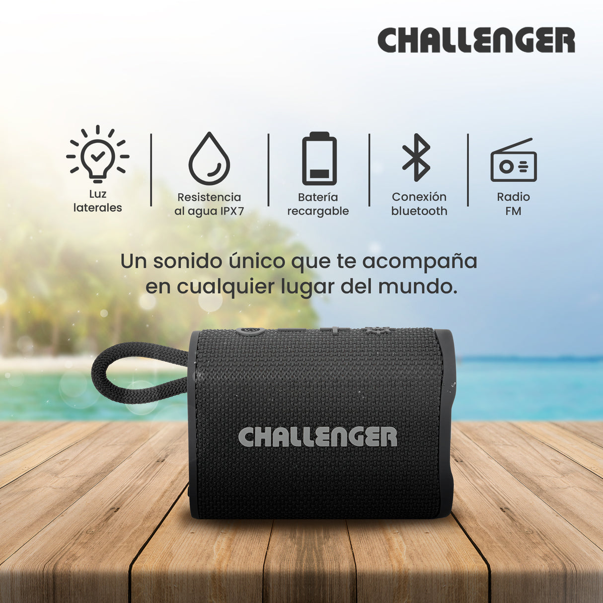 Parlante Portátil Challenger Negro 10.3x4.4cm con Bluetooth - PARLANTES | Bylmo