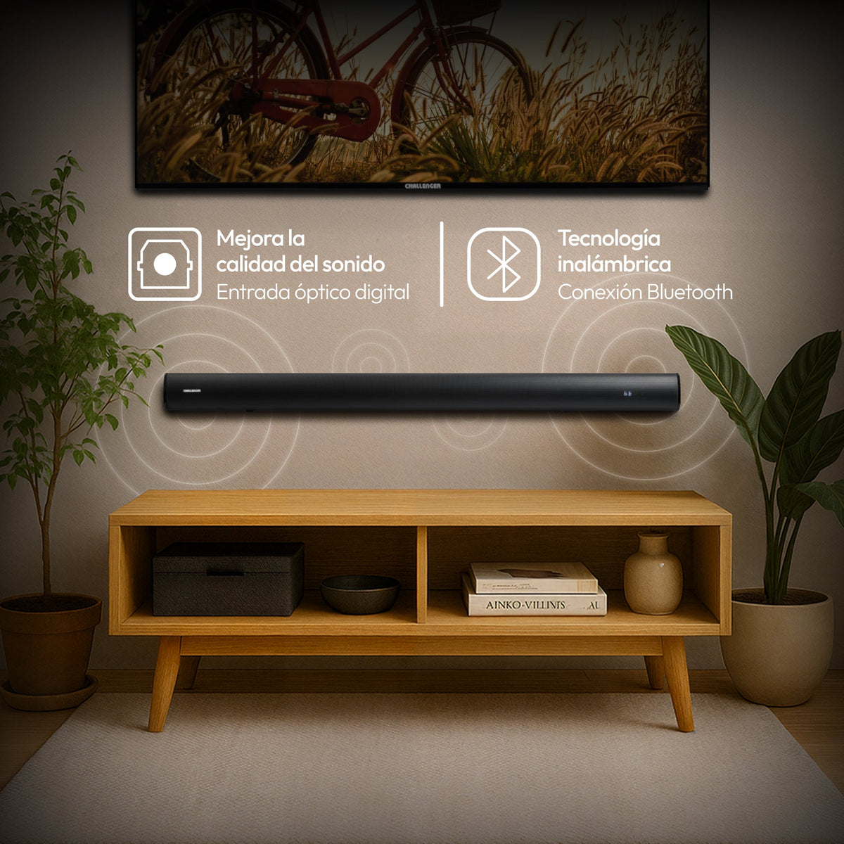Barra de Sonido Challenger Negro 90x7cm con Bluetooth y Control Remoto